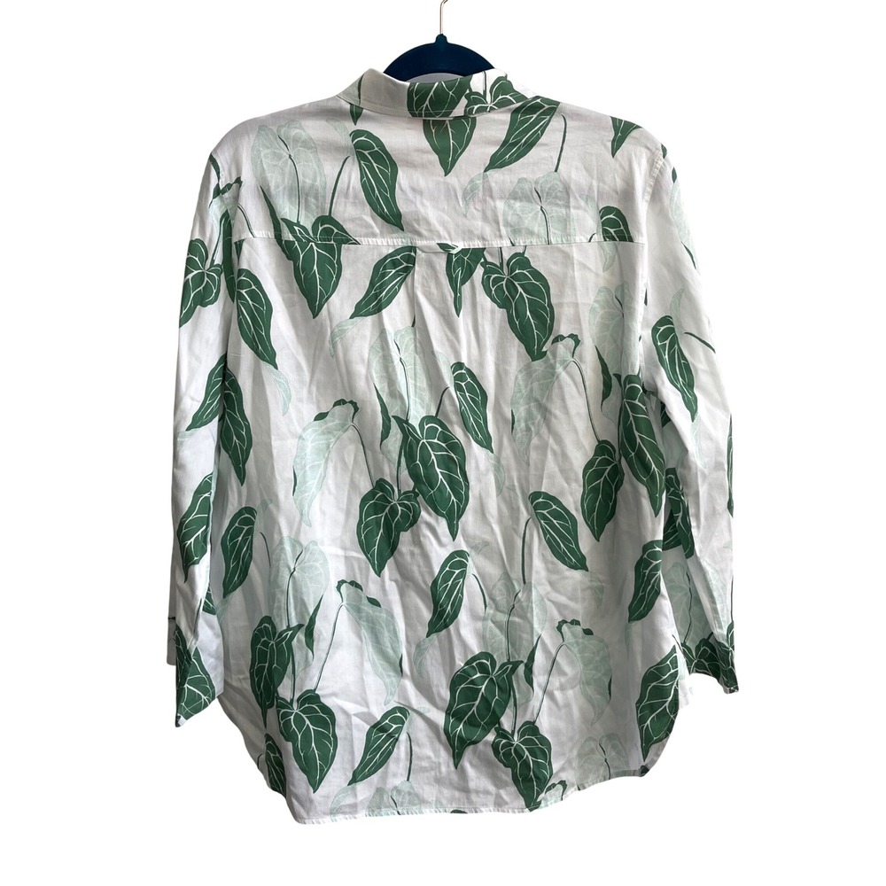 Persifor Leaf Print Shirt‎ Womens XL White Green Coastal Preppy Cotton Blouse - Picture 3 of 7